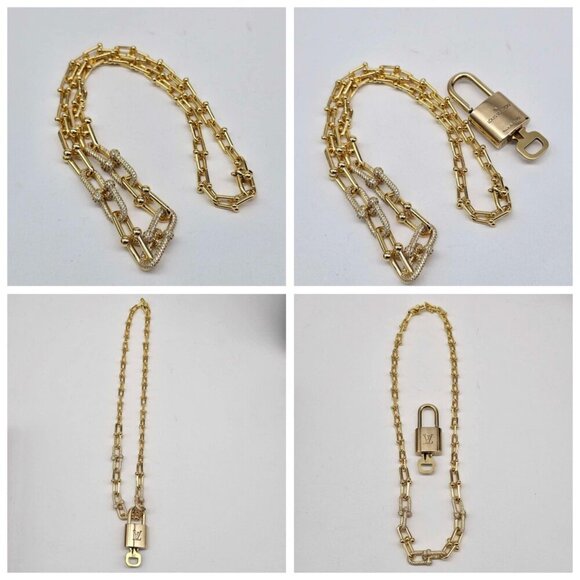 Auth Louis Vuitton Lock & Key w/unbranded 925 Pure Silver Gold plated Necklace - Picture 8 of 16